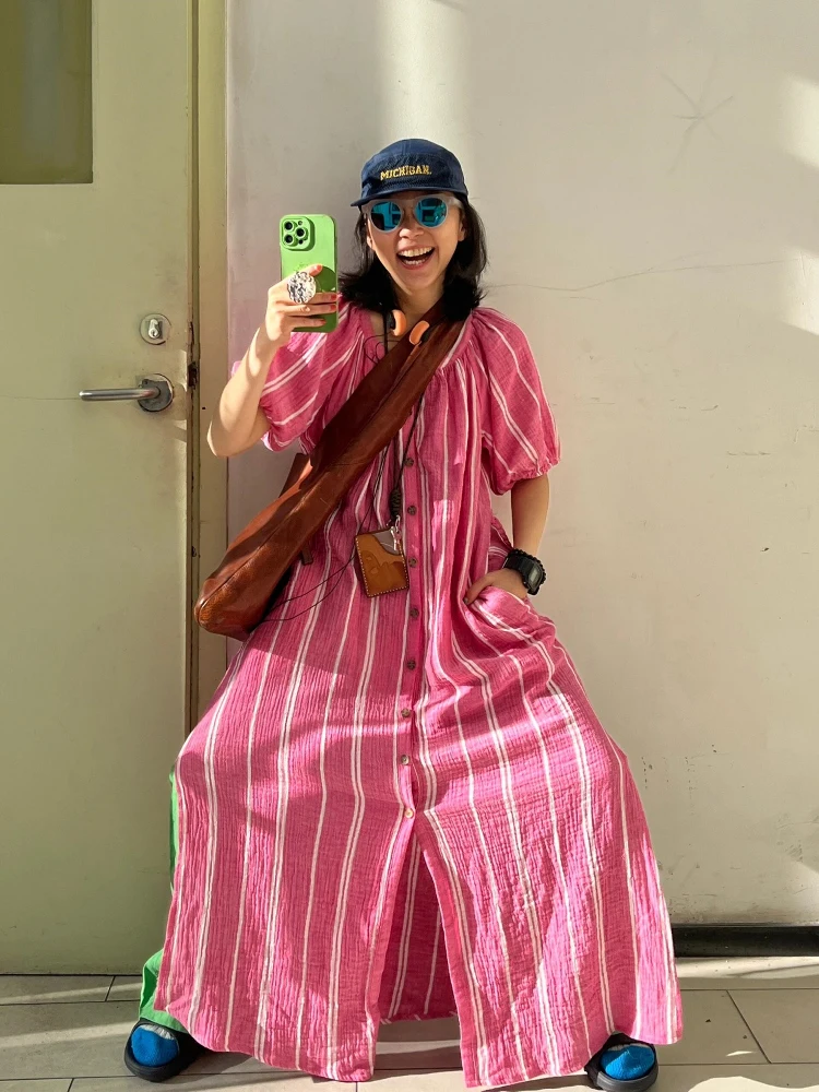 

DesiGar Holiday Sle irt Dr with Stripe Pattern f Sve Loose Overlap Cover Winter Dr Women's Stand Fit A-Lin...