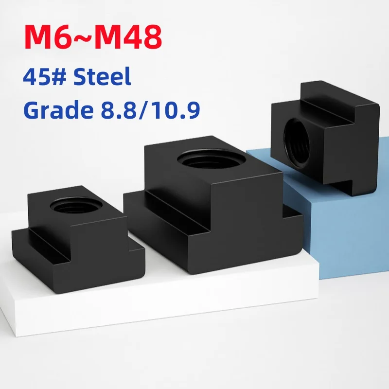 

Grade 8.8/10.9 M6~M48 Black 45# Steel Tapped Through Slot T-Nut Slot Slider Nuts Clamp Table Milling Machine T-Nuts