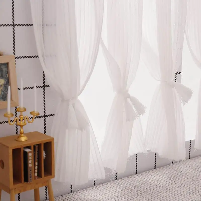1Pcs Bedroom Living Room Furniture Decoration 1:12 Dollhouse Miniature Curtain White Chiffon Door Curtain Window Decor Model
