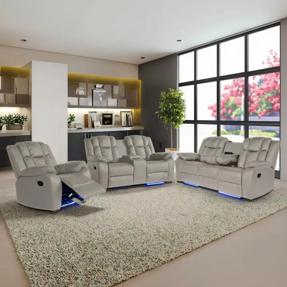 Electric Recliner  Chair Combination Leather Cover Cinema Living Room Sofa Power Supply USB Luminous