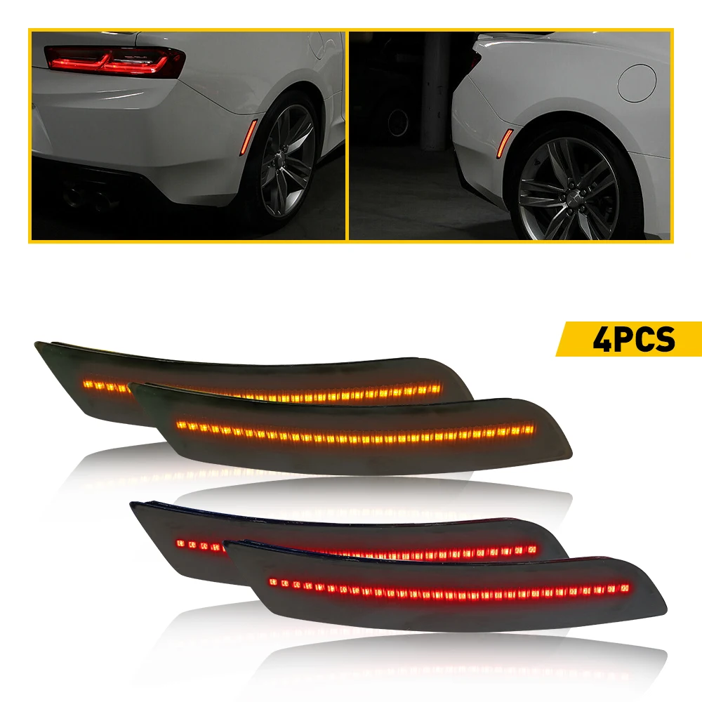 

4Pcs Car Lights LED Side Marker Light Turn Signal Light For Chevrolet Camaro LS LT SS ZL1 2016-2021 Front Rear Lamp Smoked White