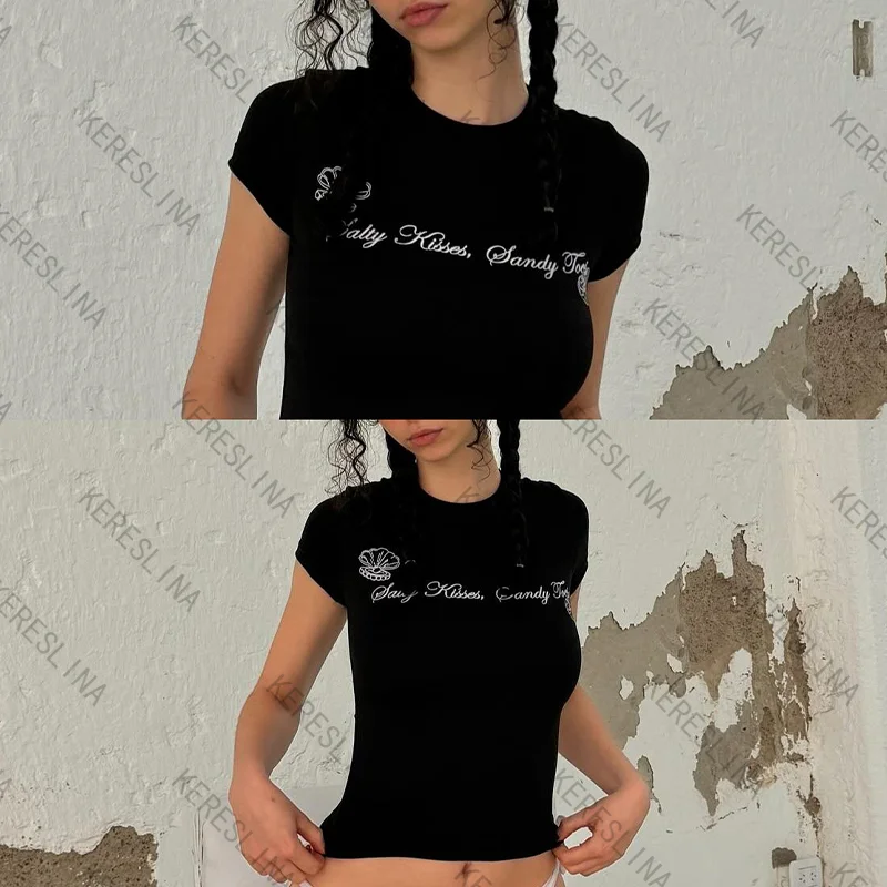 

European and American Gothic High Street Retro Leisure Slimfit T-shirt Short Top Summer Classic Versatile Streetwear T-shirt Top