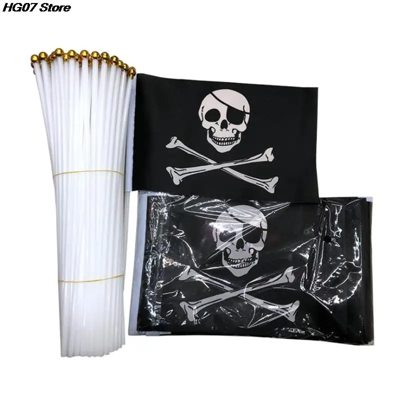 Hot sale 10 Pieces/Lot Skull and Cross Crossbones Jolly Roger Pirates Hand Flag 21x14cm