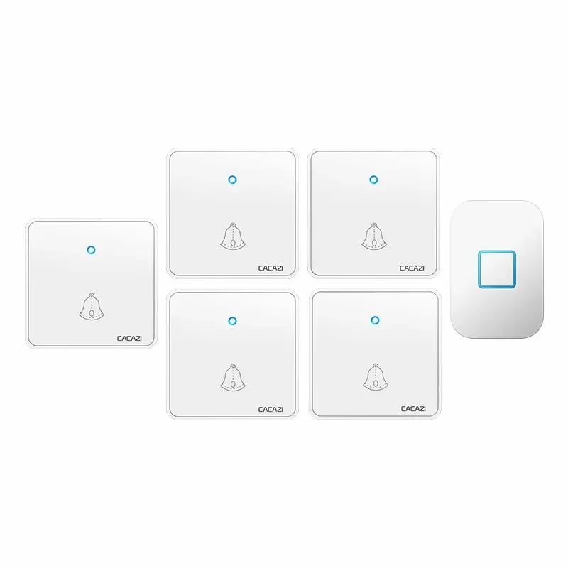 CACAZI Wireless Doorbell Waterproof 300M Remote CR2032 Battery 5 Transmitter 1 Receiver US EU UK Plug Smart Home Ring Bell Chime