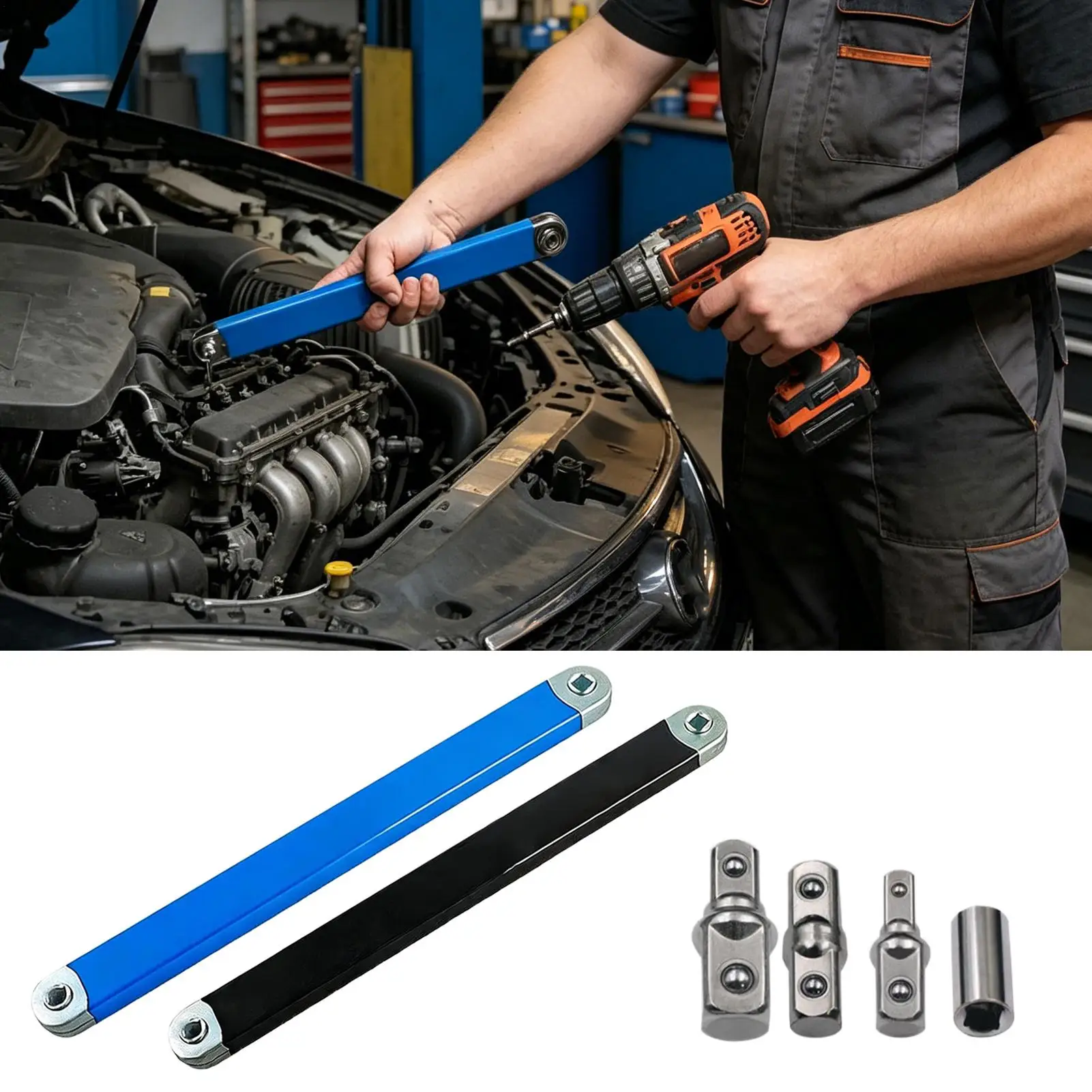 3/8 Inch Offset Ratchet Wrench Tight Reach Extension Spanner for Truck Motorcycle Home Garage Workshop Maintenance Chain