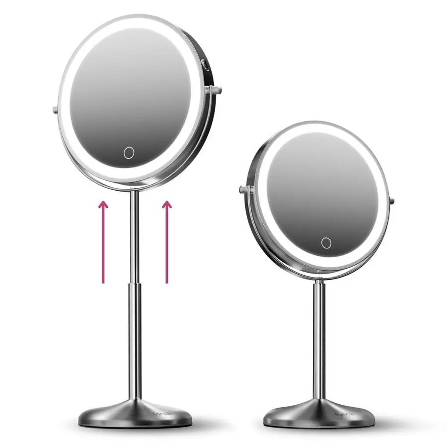 

9Inch Lighted Makeup Mirror Height Adjustable with 10X 1X Magnification Rechargeable, Double Sided LED Vanity Mirror with Light