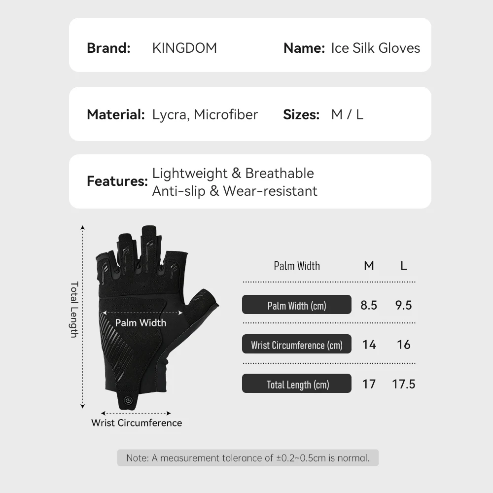KINGDOM Ice Silk Fishing Gloves Breathable Anti-Slip Half Finger Summer Sun Protection Quick-Dry Fishing Cycling Gear M/L