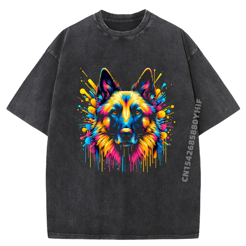 

Splash Art Бельгийская малинуа Бельгийская футболка Забавные топы Футболки Классическая потертая футболка Мужская футболка с принтом