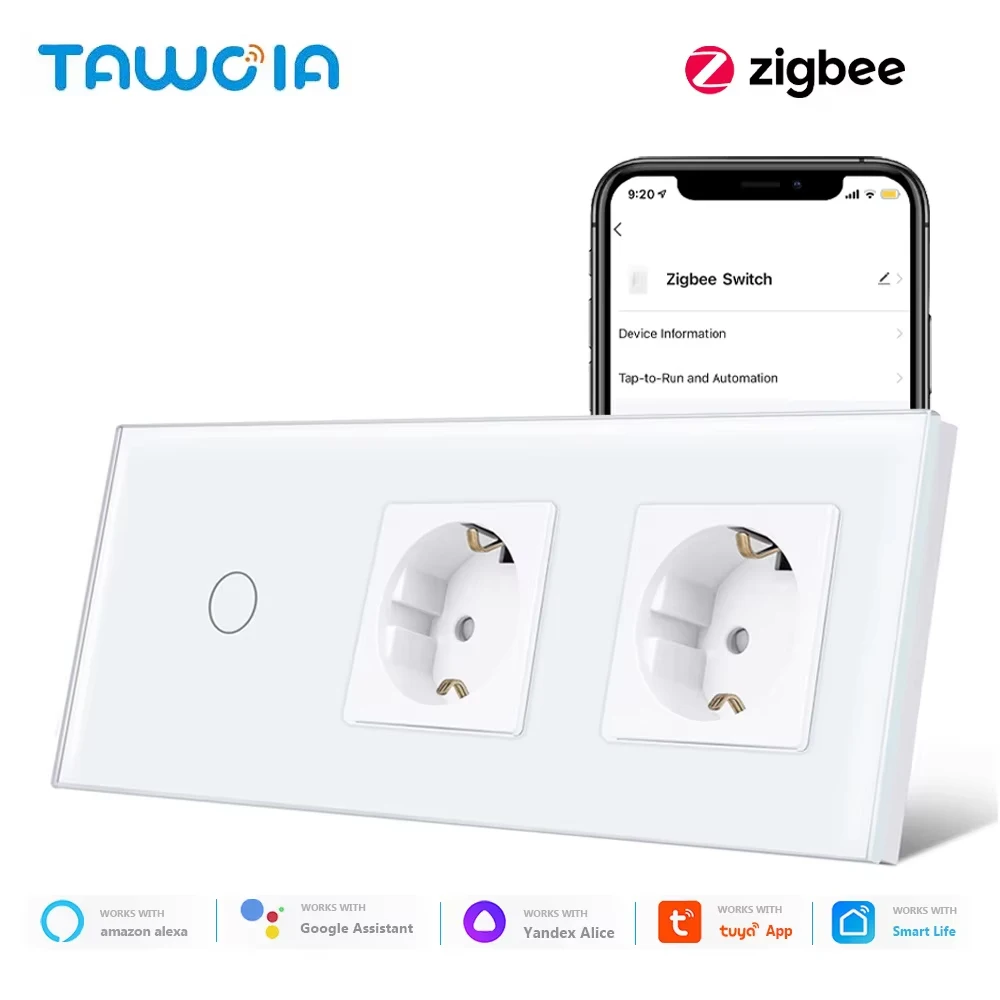 

Умные сенсорные выключатели TAWOIA ZigBee 1/2/3-клавишные, 1-позиционные, с беспроводным управлением через приложение и настенными розетками EU с зарядкой USB Type-C