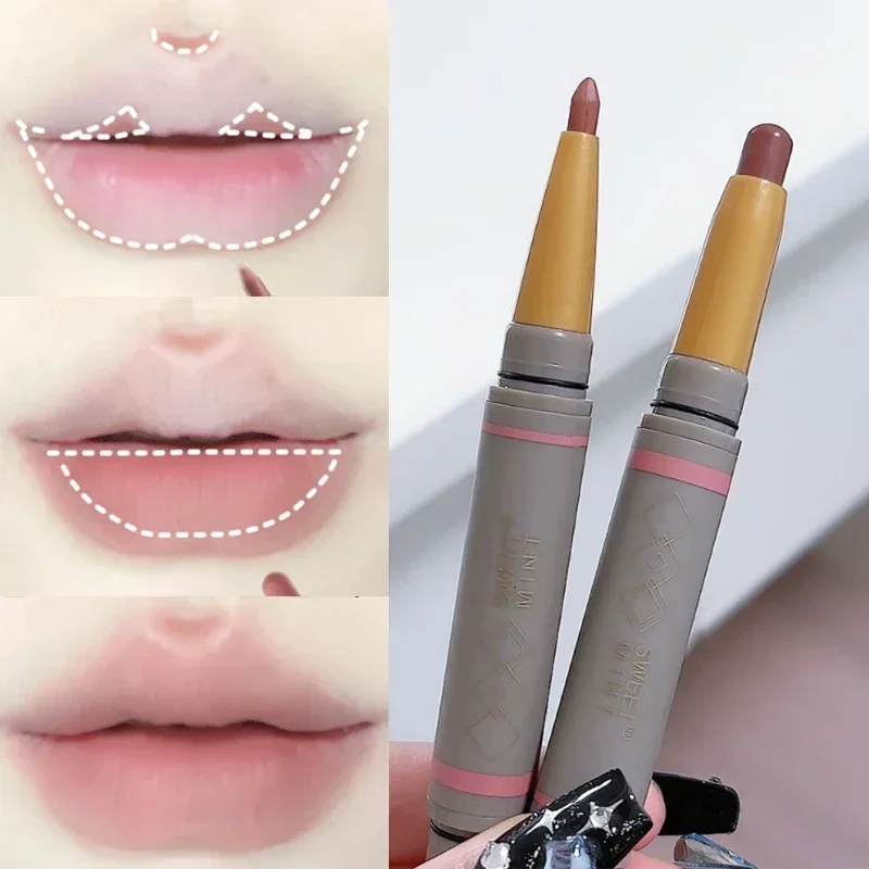 Double Sided Matte Lip Liner Pen Nude Pink Matte Velvet Solid Lip Gloss Waterproof Long Lasting Lipsticks Pencil Korean Makeup