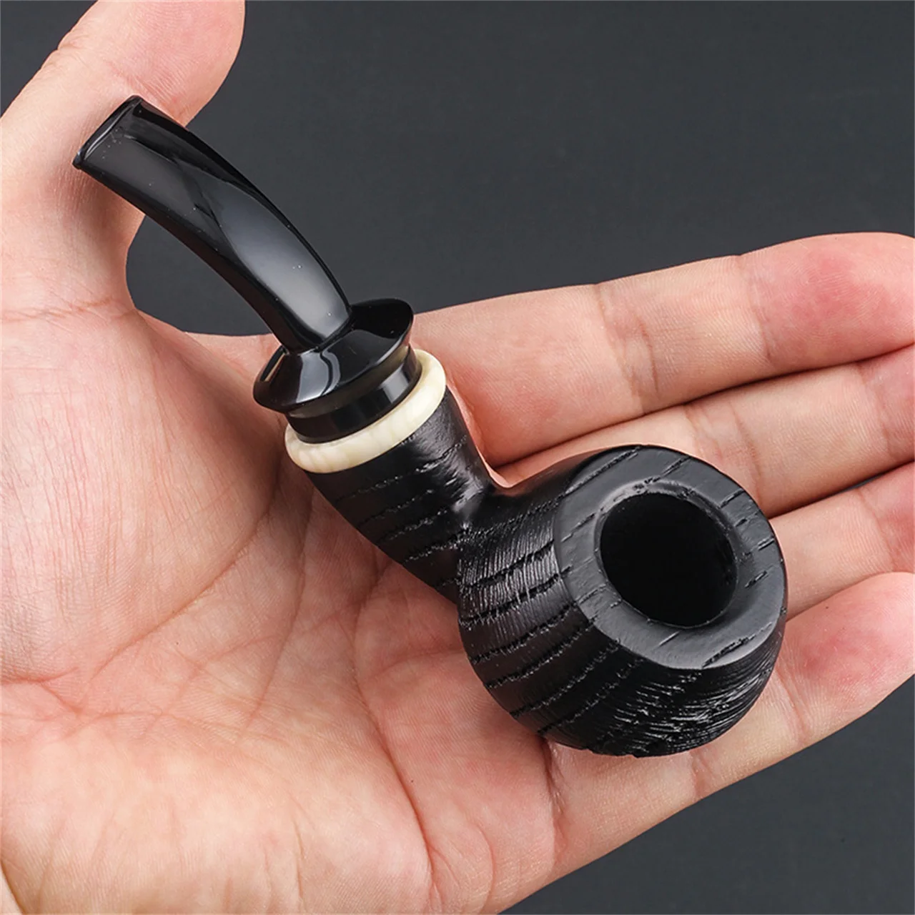 

Black Oak Wood 3mm Filter Cut Tobacco Pipe Retro Gentleman Bent Type Handle Handmade Smoking Pipe With Accessory Father's Gift