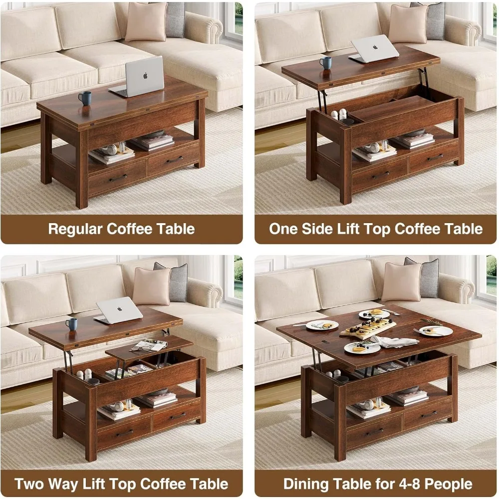 Coffee Table Lift Top,Multi-Function Convertible with Drawers and Hidden Compartment,Converts to Dining for Living Room Espresso