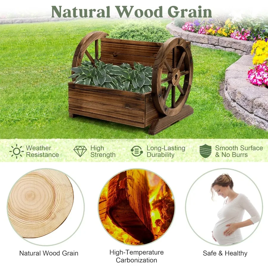 صندوق زراعة عربة خشبية زارع حديقة مع عجلات زارع ديكور للزهور والأعشاب والخضروات للديكور الداخلي والخارجي Fl #5
