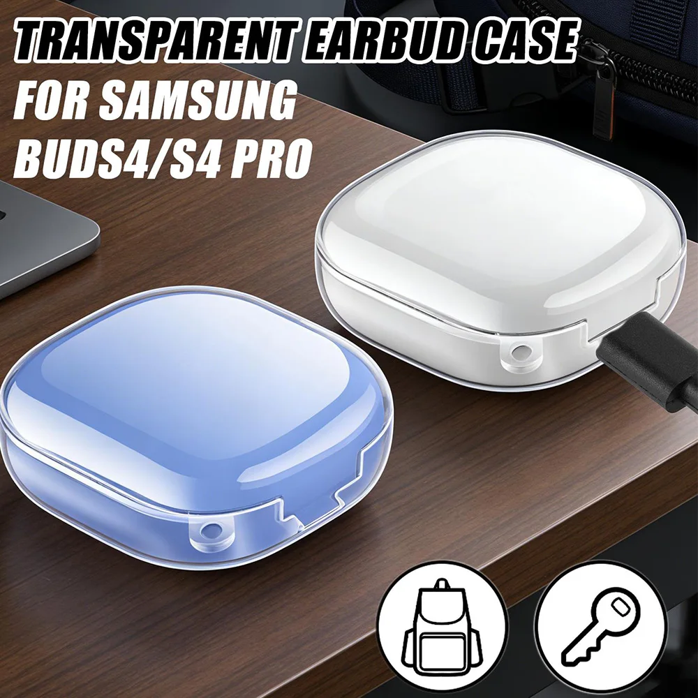 For Samsung Galaxy Buds 4/4 Pro Transparent Earphone Case TPU Cover with Keychain for Galaxy Buds 4 Case with Anti-loss Strap