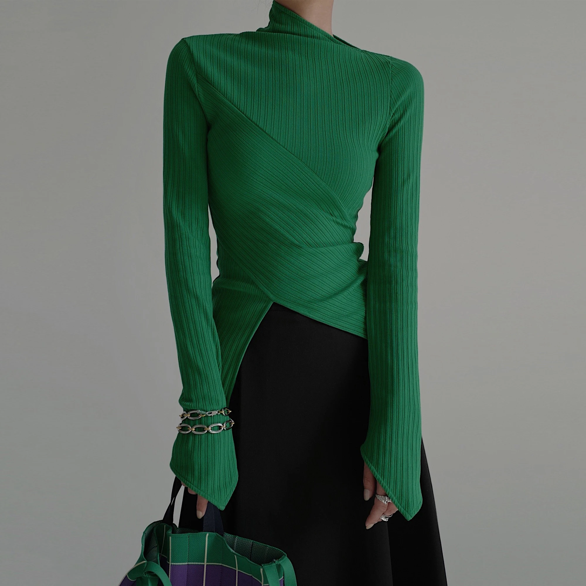 Elegant Long Sleeve Basic T-Shirts, Solid Casual T-Shirts For Spring & Fall, Women's Clothing
