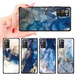 Fashion Marble Blue Case for Samsung Galaxy S20 FE Note 20 Ultra 10 Plus 8 9 S23 Ultra S21 S22 Tempered Glass Cases