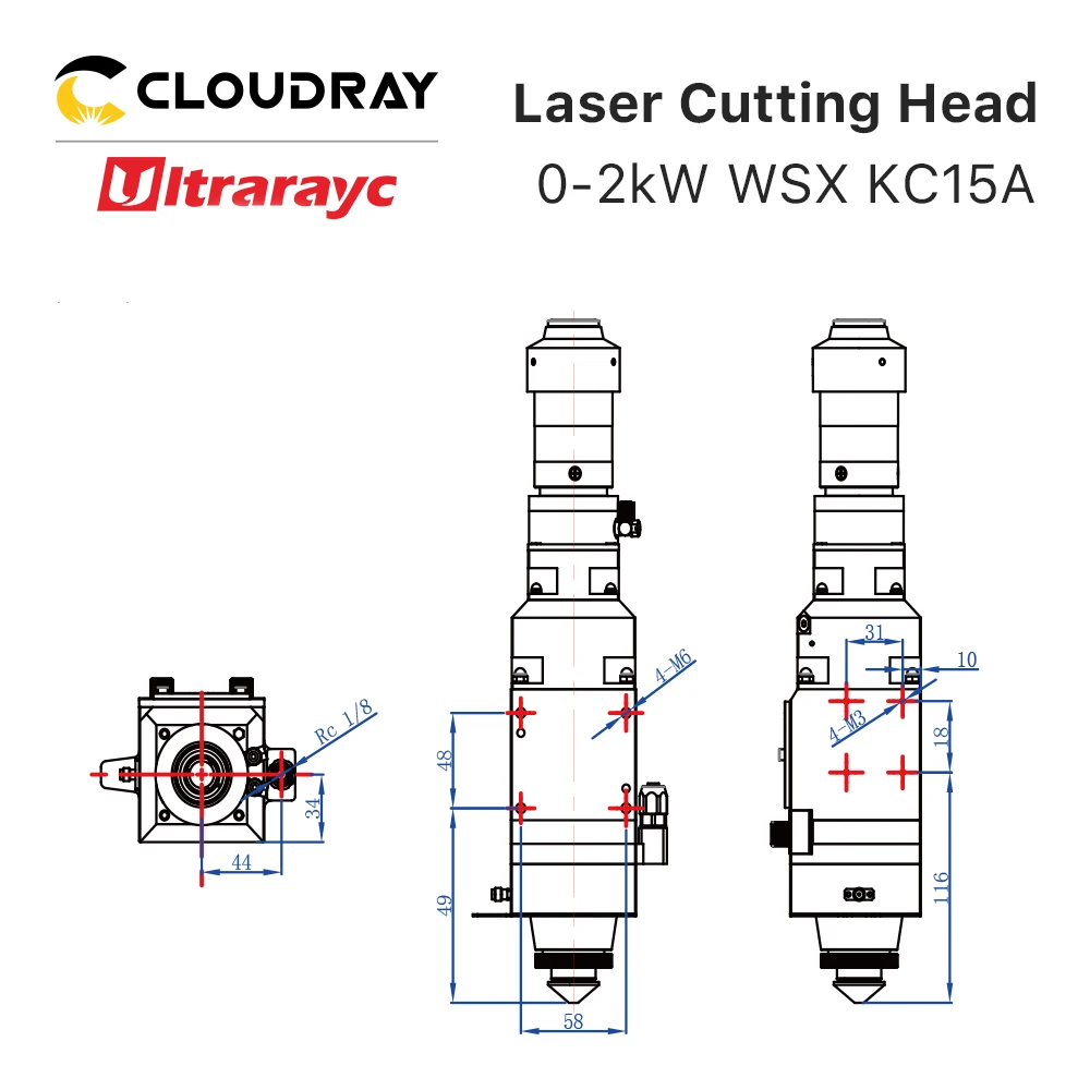 Imagem -05 - Cabeça de Corte a Laser de Fibra Ultrarayc Cabeça de Corte Manual Corte de Metal Cl100 Interface Fl125 02kw Wsx Kc15a 2000w