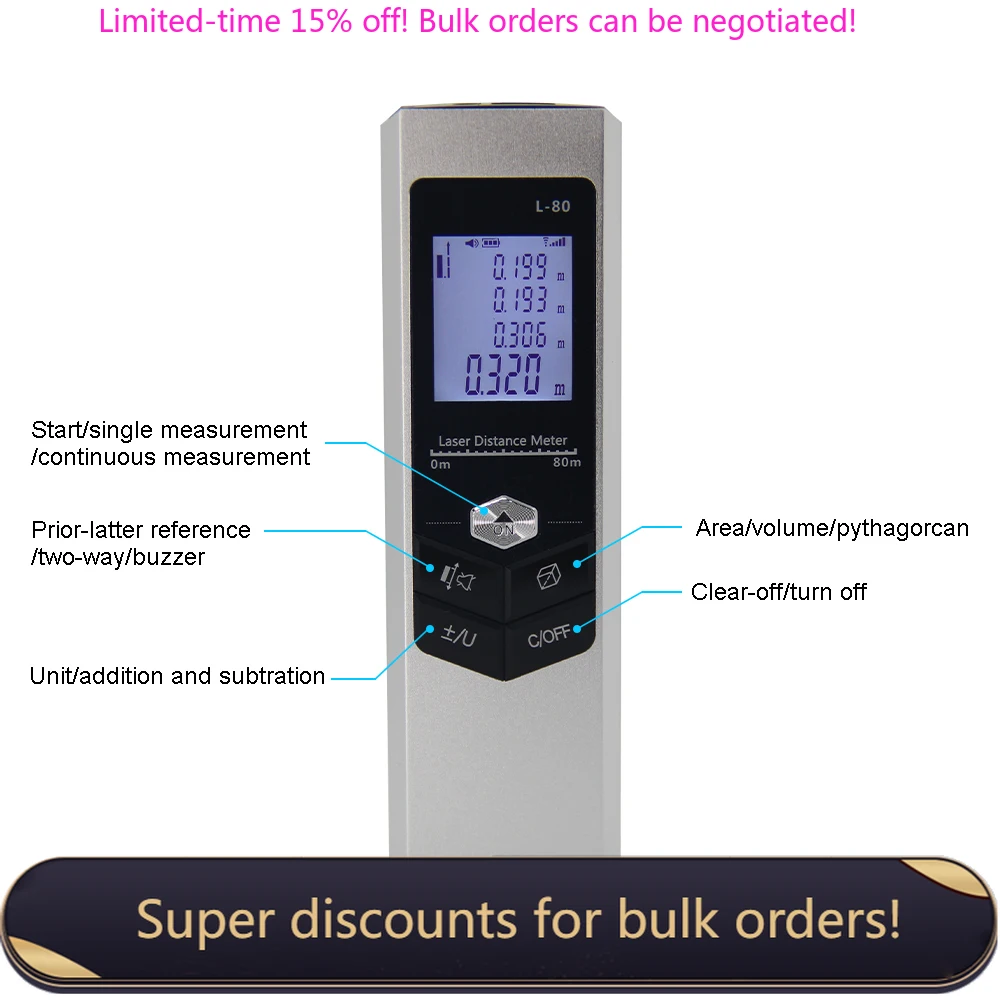 

Laser Distance Meter Double Laser Measure Construction Tool 60m Electronic Two Way Laser Rangefinder