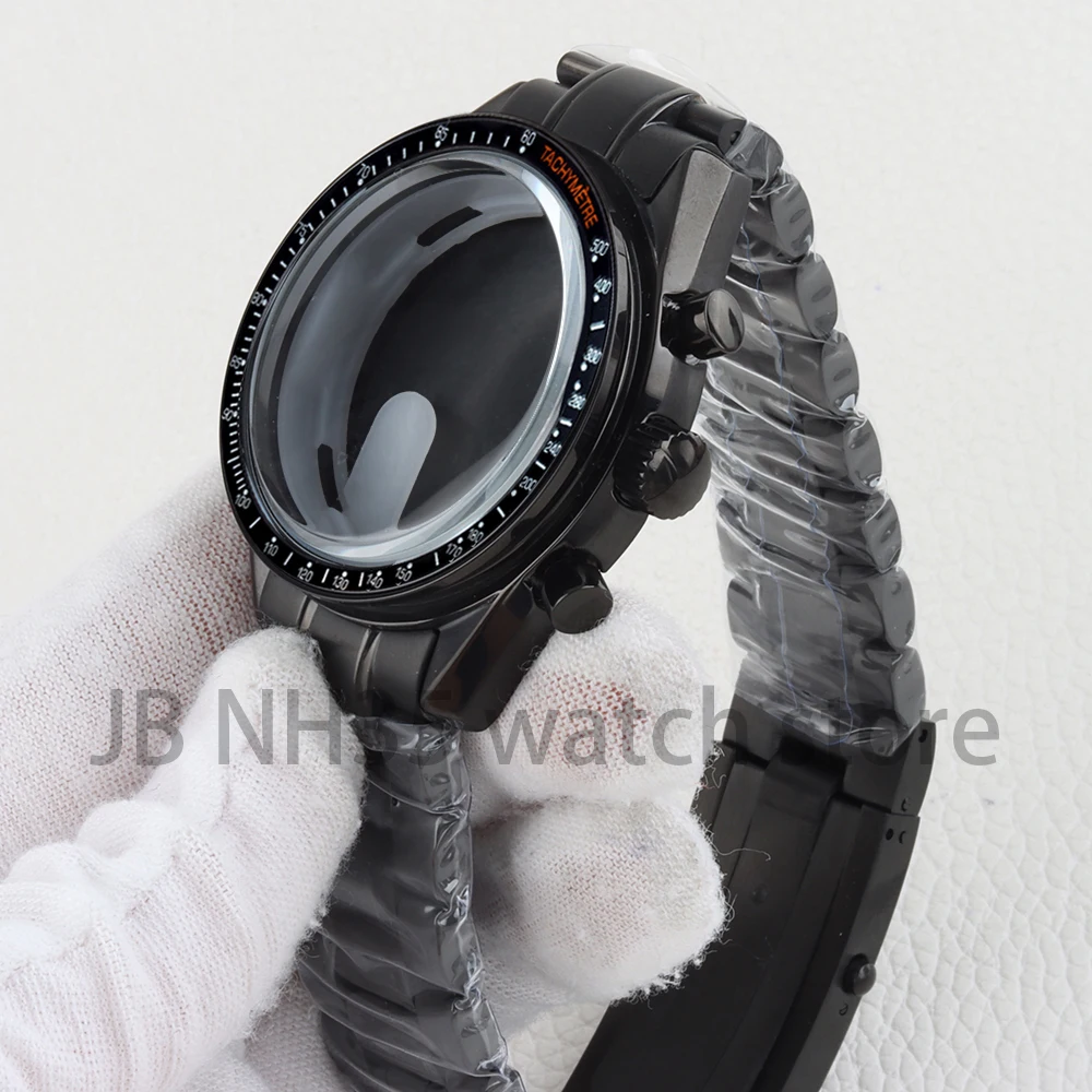 Black VK63 Case Fit Speed Master Stainless Steel 40MM Men's Watch Cases 32.5MM Dial Fit Quartz Chronograph VK63 VK64 Movement