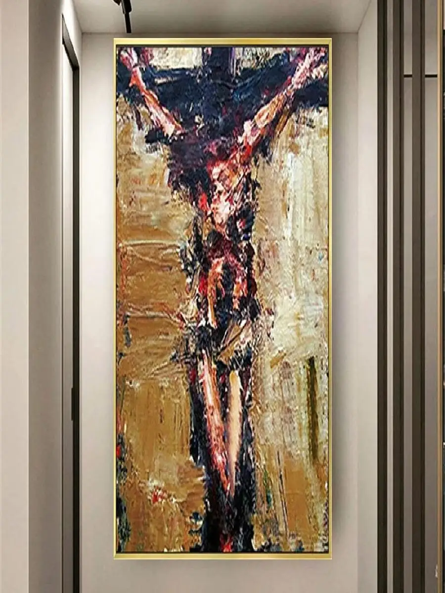 Nordic Religious HandPainted Oil Painting  Abstract Crucifixion Canvas Art Hallelujah Wall Decor for Home   Unique