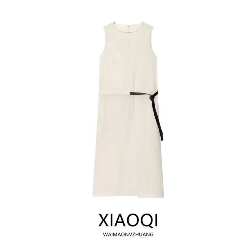 Été nouveau blanc Svel Dr avec ceinture conception vêtements pour femmes l taille H Version coton mélange décontracté rond Ne
