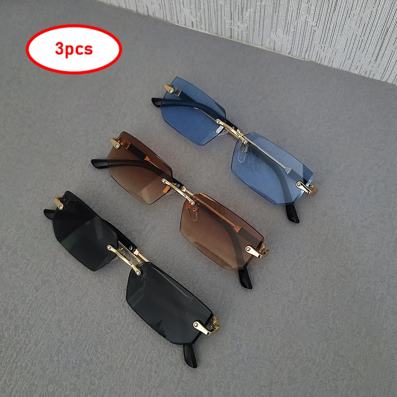 

3 Pairs Per Set Rimless Rectangle Sunglasses Fashion Men Women Small Frame Summer Candy Colors Outdoor Female Shades Sun Glasses