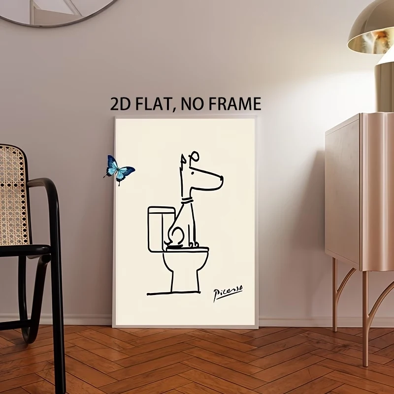 Modern,Retro Fun Dog Toilet Picasso Line Wall Art Print Canvas Painting Poster Picture For Living Room,Bedroom Home Decor view 2