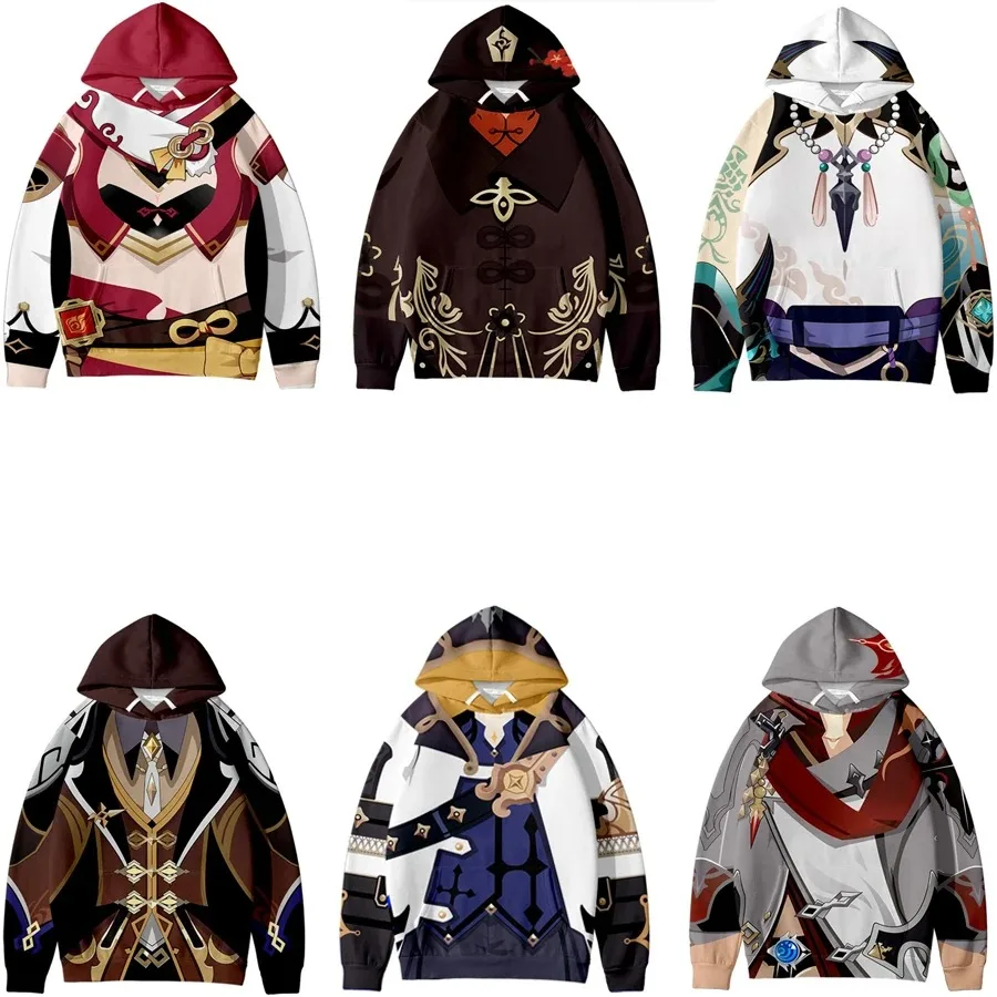 

Genshin Impact Cosplay Costume Diluc Zhongli Tartaglia Xiao Kaeya Alberch Albedo Hu Tao Eula Yanfei Unisex 3D Hoodies Sweatshirt