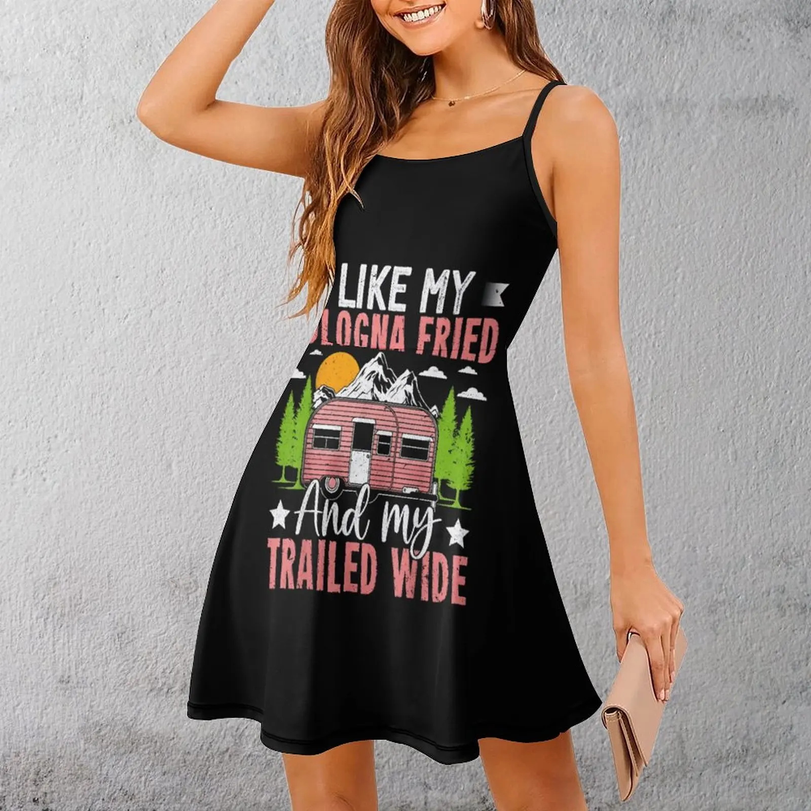 

Bologna Fried, Traveled Wide Women's Sling Dress Novelty Sexy Woman's Gown Humor Graphic Clubs Dresses