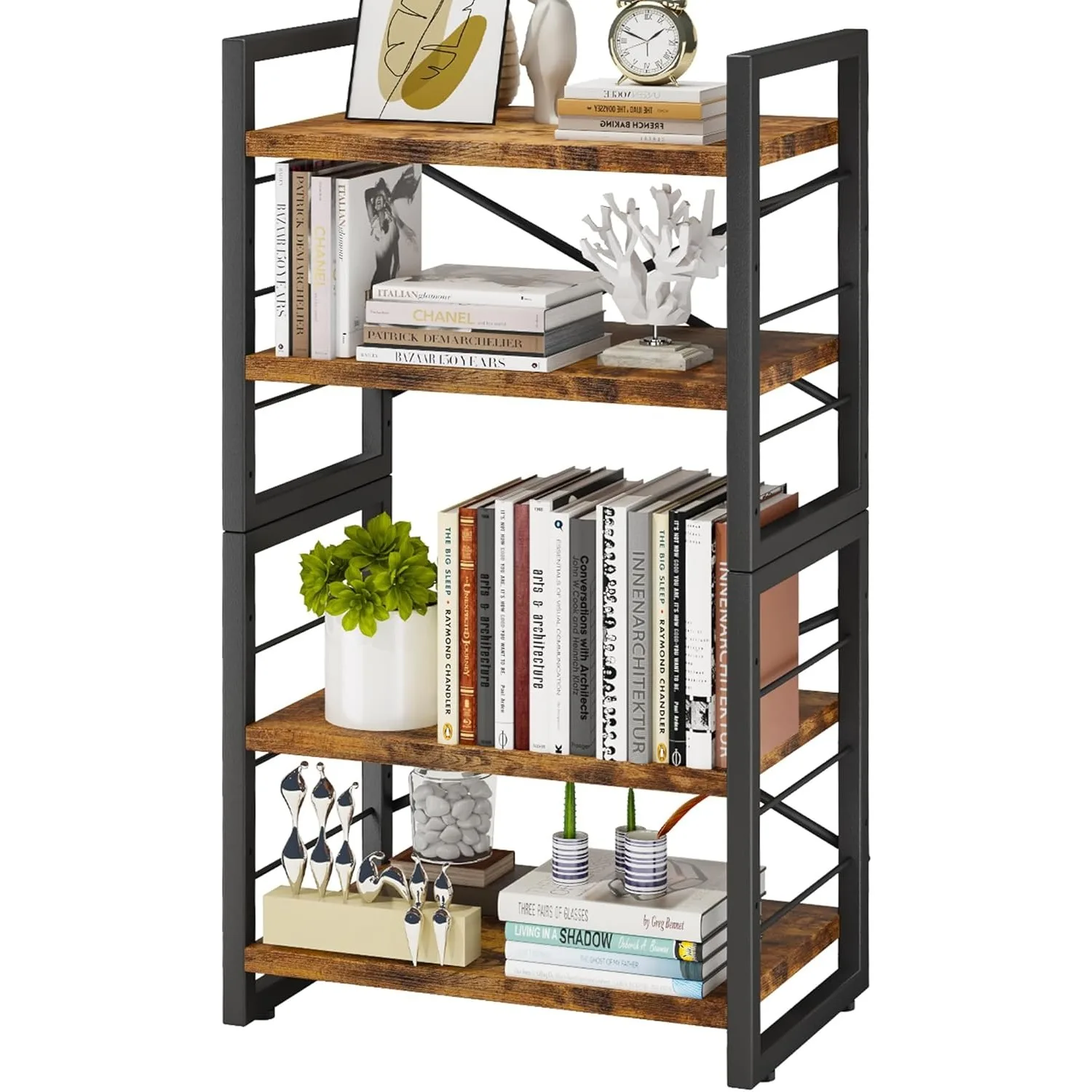 

Bookshelf, Dorm Desk Hutch, Desk Shelf Organizer, 4 Tier Stackable Bookcase, Adjustable Industrial Book Shelf Storage Organizer