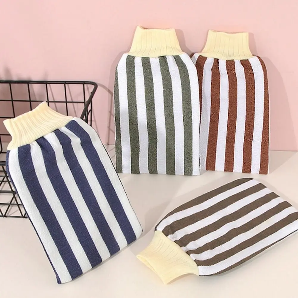 多目的ストライプバスタオル、セルフケア用バスグローブ、厚手のポータブルラビングクロスのクリーニング、痛みのない体験、1セットあたり4個