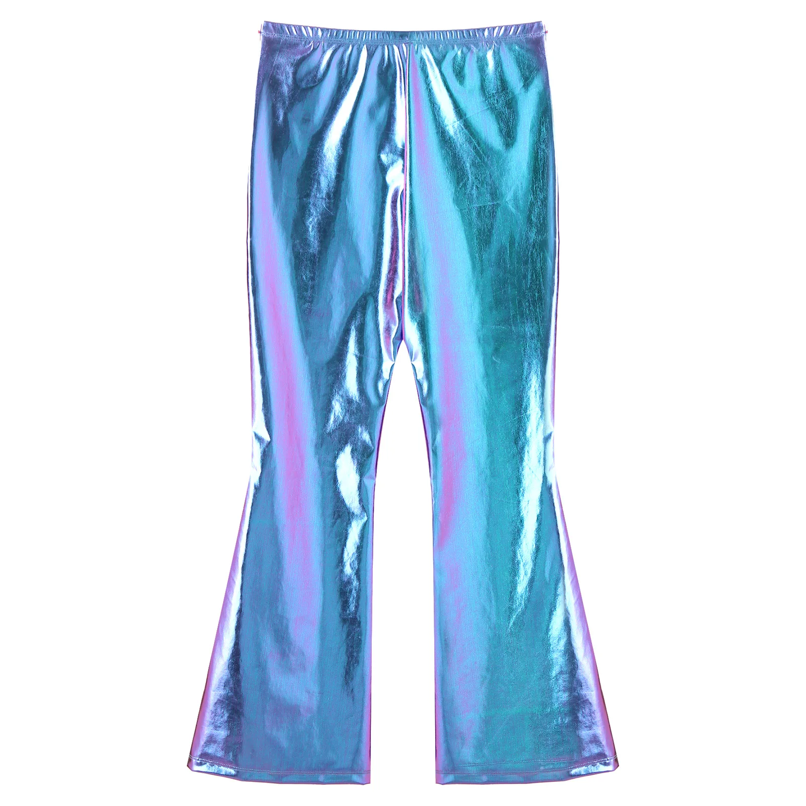 Erwachsene Mens Shiny Metallic 70er Disco Hosen mit Bell-Bottom-Hose Ausgestelltes Glocke Hosen Ausgestelltes Lange Hosen Geck Kostüm Clubwear