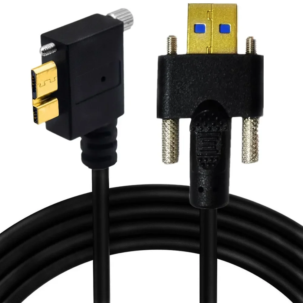 USB 3.0 A/M to Micro B/M with Dual Screw Locking Cable, 0.3m /1m 2m SuperSpeed Supported 90 Degree Left & Right Angled