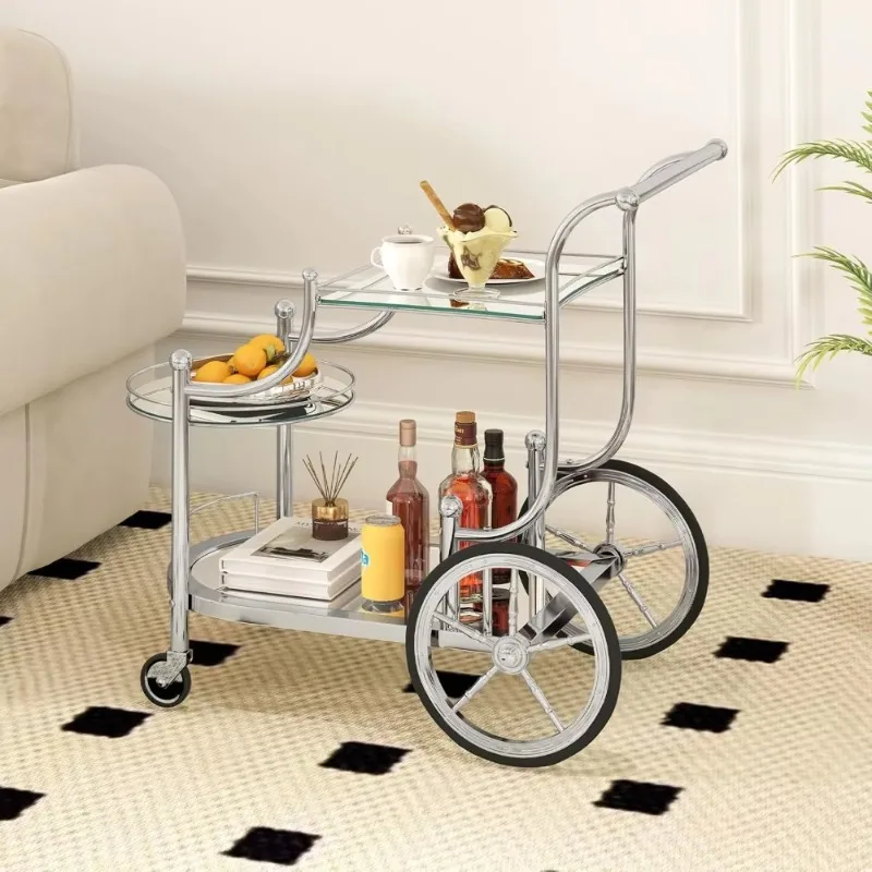 

Glass Rolling Bar Cart, Rolling Serving Cart with 3-Tier Shelf, Directional Wheels & Universal Wheels, cart for Hotel, Club&Home