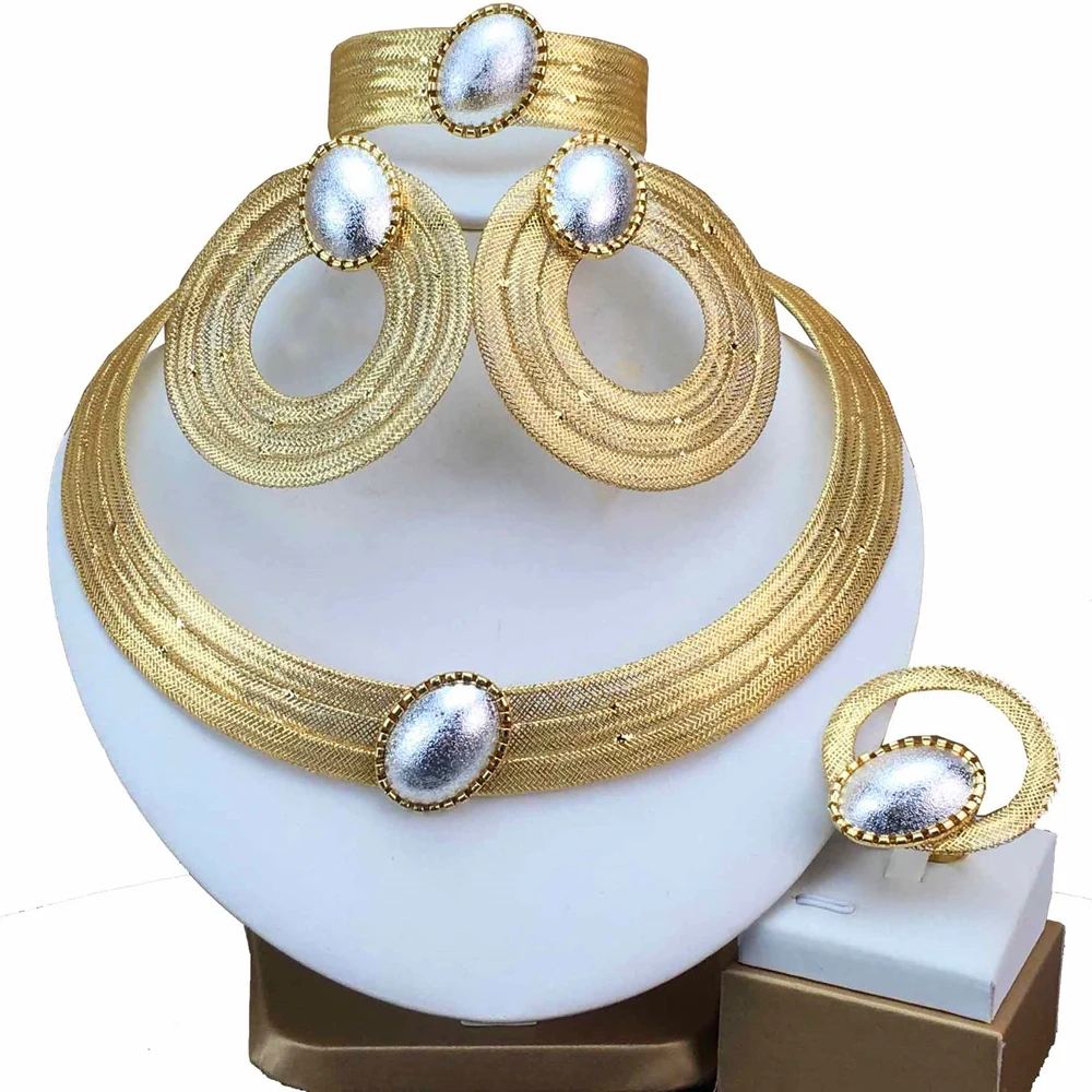 

2024 Fine Jewelry Brazil Italy Dubai Gold Plated Jewelry Sets For Women Mama Birthday Wedding Party Gift FHK17149