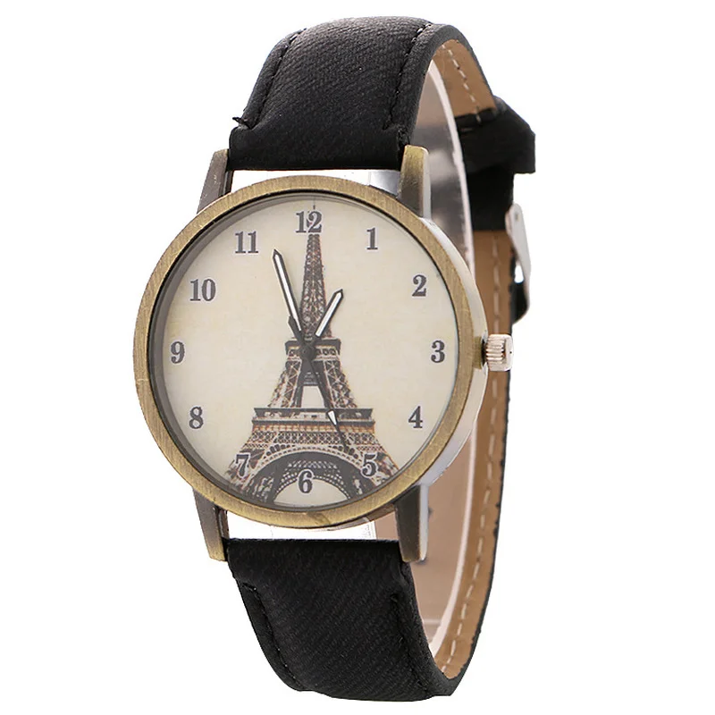 

Eiffel Tower Women Watches Jean Leather Retro Bronze Color Ladies Fashion Watch Students Wrist Watch часы женские наручные