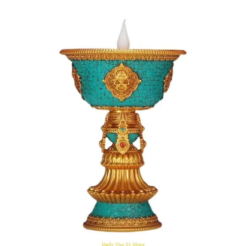 

Tibetan Electronic Butter Lamp Rechargeable Holder Buddhist Table Candlestick Ornaments LED Flame Household Decor