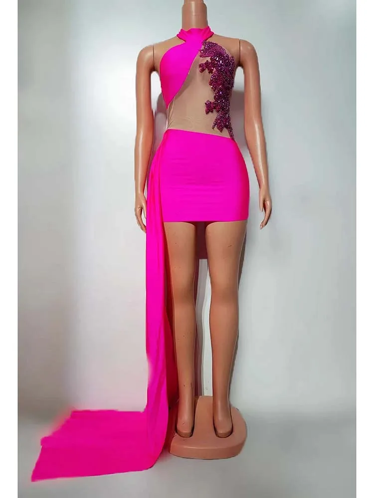 

Высокое качество, сексуальное висящее платье со стразами, прозрачное сетчатое платье с цветными блоками, новинка 2025, модная женская одежда на заказ