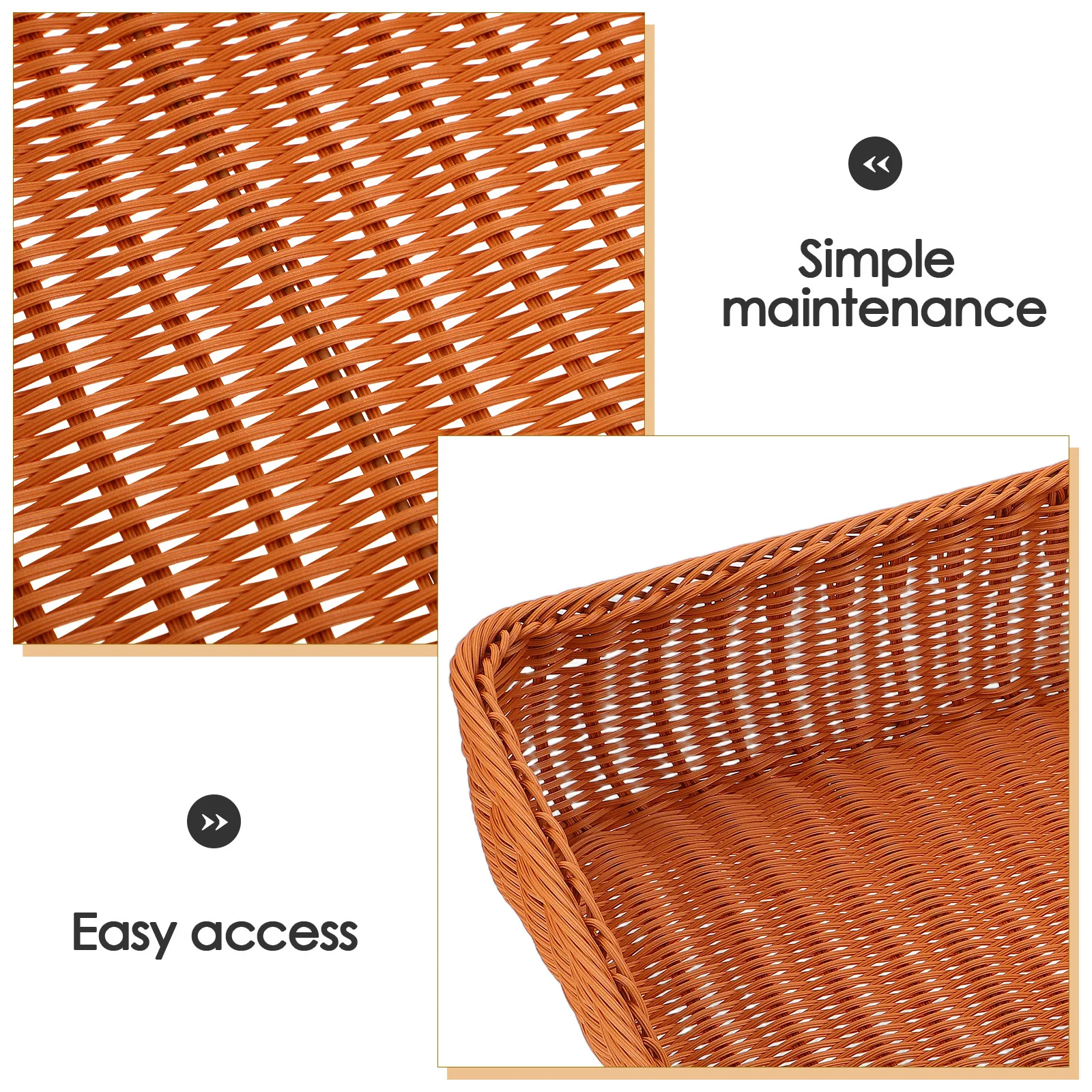 Imitation Rattan Bread Basket Rectangular Plastic Wicker Fruit Basket 40x30cm Slant Opening Snack Organizer Serving Tray Kitchen