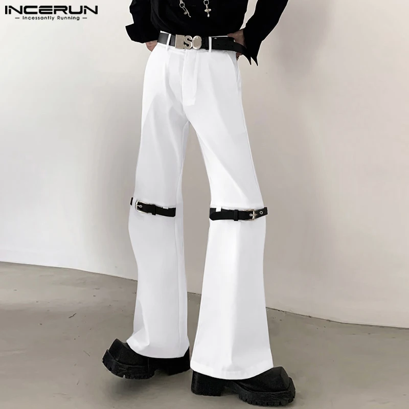 

INCERUN Men's Pants Patchwork Button Joggers Pockets Casual Bell-bottoms Trousers Men Streetwear 2024 Fashion Long Pants S-5XL