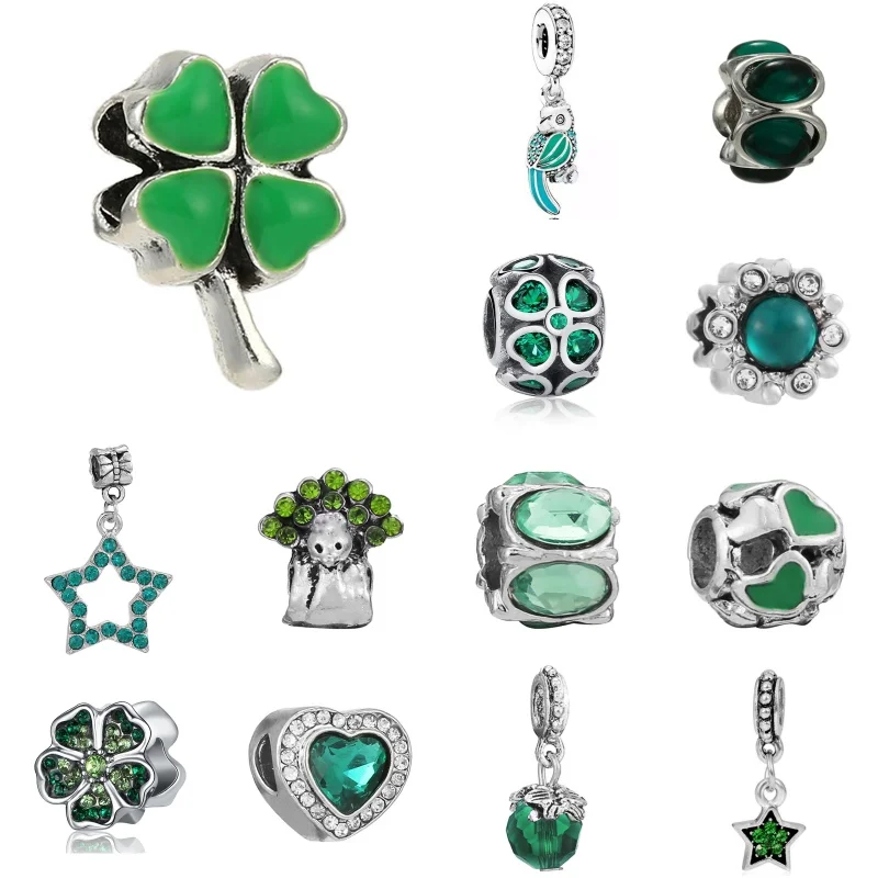 Green Multiple Styles Optional Diamond Decorative Pendant Four Leaf Clover Charm Beads Women Jewelry Beaded Bracelet Accessories