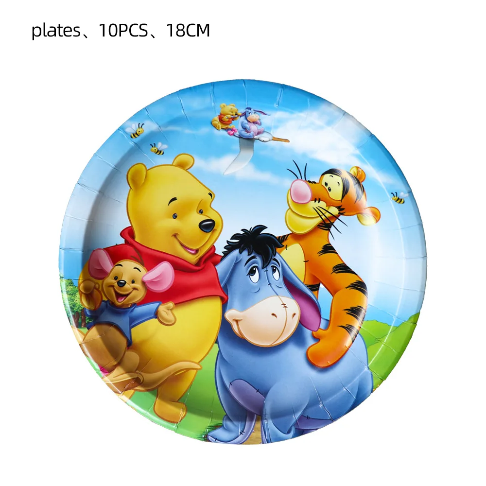 Disney Winnie Bear Theme Kild Birthday Party Decor Paper Plate Cup  Background Disposable Tableware For Kids Baby Shower Supplie