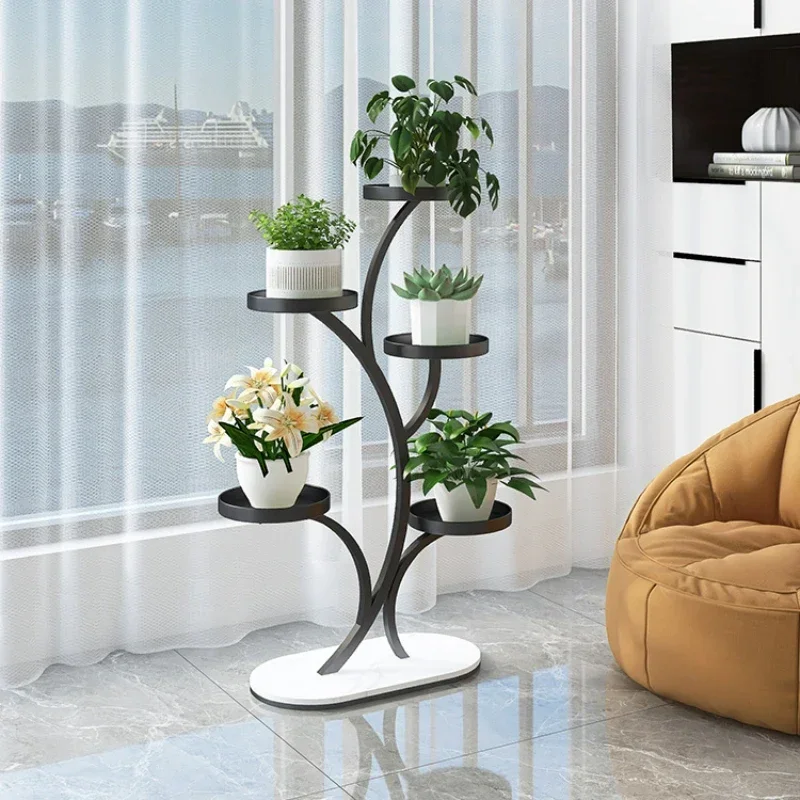 Nordic Light Luxury Plant Shelves: Living Room Floor Planter with Wheels, Iron Multi-layer Flowerpot Stand, Elegant Home Garden