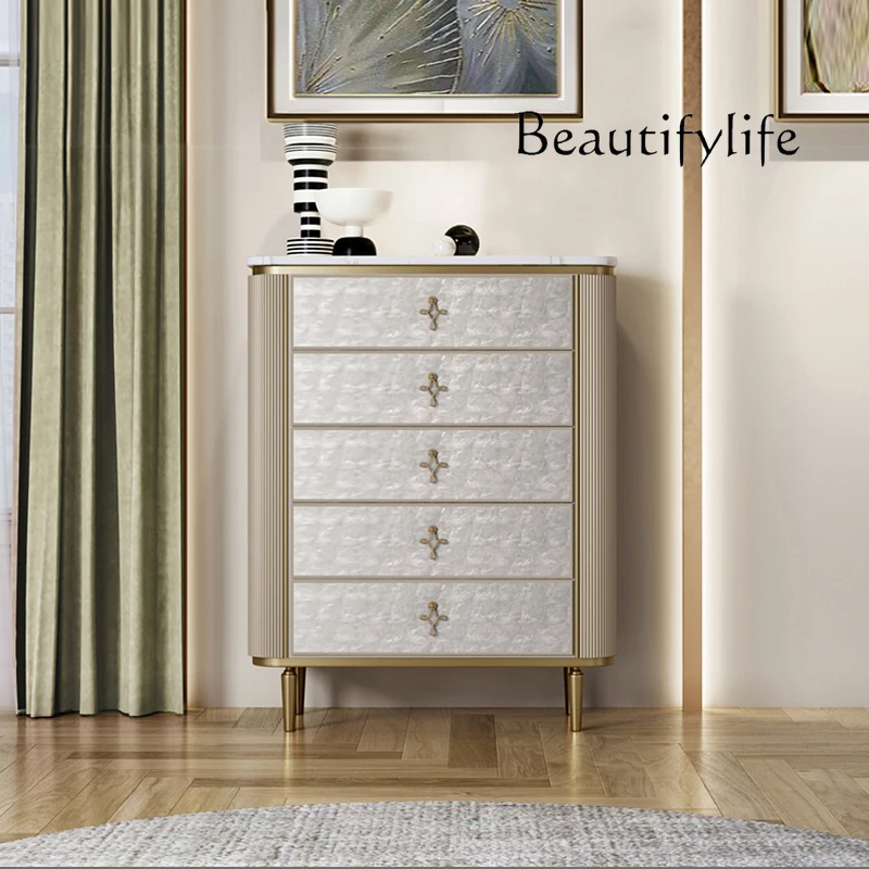 American Cream Style Shell Solid Wood Chest of Drawers Household Minimalist Storage Cabinet