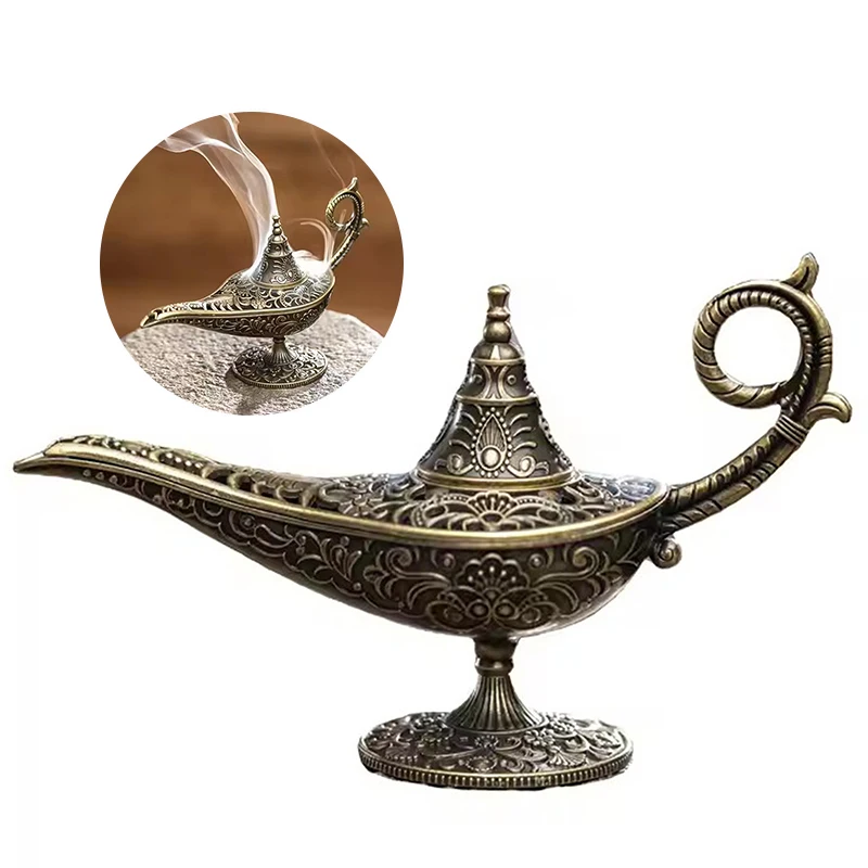 Arab Style Antique Lamp Metal Incense Burner Scented & Unscented Candle Holder Home Decor Gift Arabic Incense Burner
