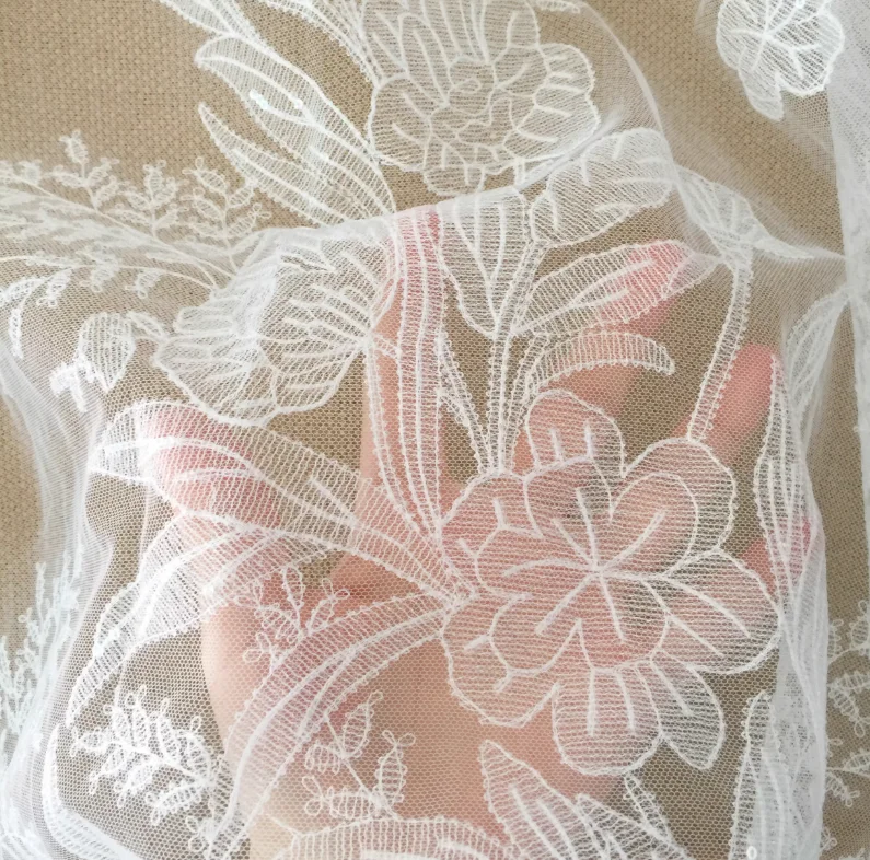Gesticktes hohles Spitzenkopftuch für die Dekoration von Hochzeitskleidern, europäischem und amerikanischem Stil, Pflanzenblumenmuster – Detail 3