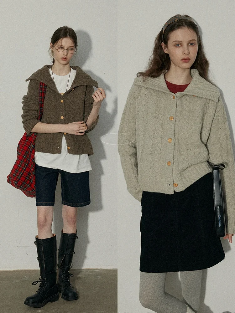 

Relez вязаный кардиган с деревянными пуговицами, женский весенний модный универсальный длинный свитер свека, трикотаж стандартного кроя для поездок на работу