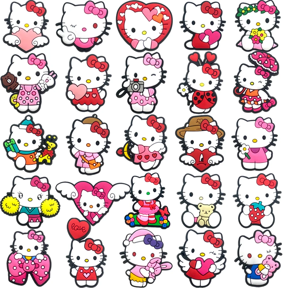 

25 шт., подвески для обуви Hellokitty, аксессуары «сделай сам», украшения из ПВХ с пуговицами, подходят для сандалий с пузырьками