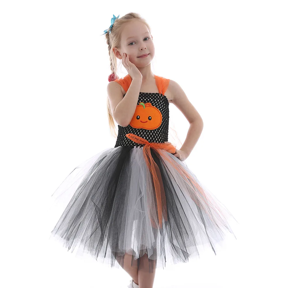 Black Orange Pumpkin Costume for Girls Halloween Costume Kids Cosplay Fancy Dress Up Party Dresses Baby Birthday Outfit