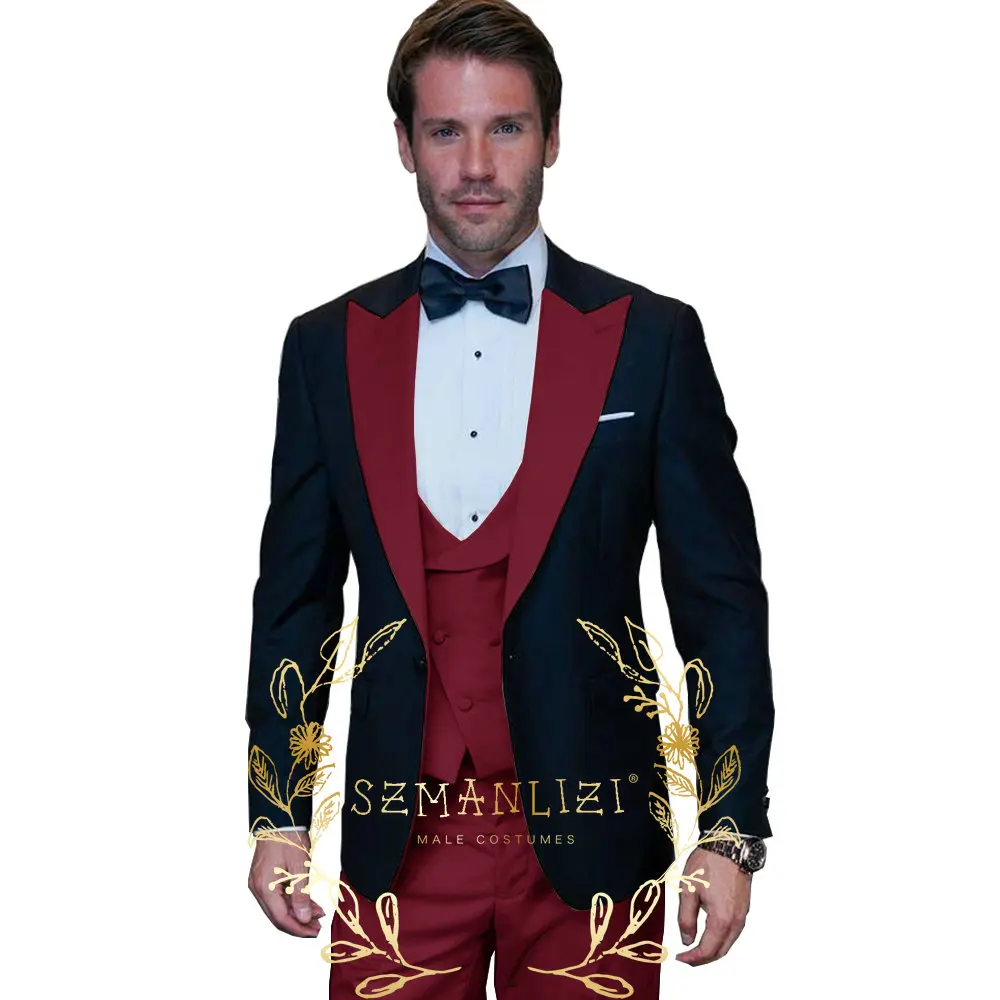 New Arrival Solid Men Suits Slim Latest Design Peak Lapel Male Suit 3 Piece Business Party Formal Elegant Wedding Tuxedos